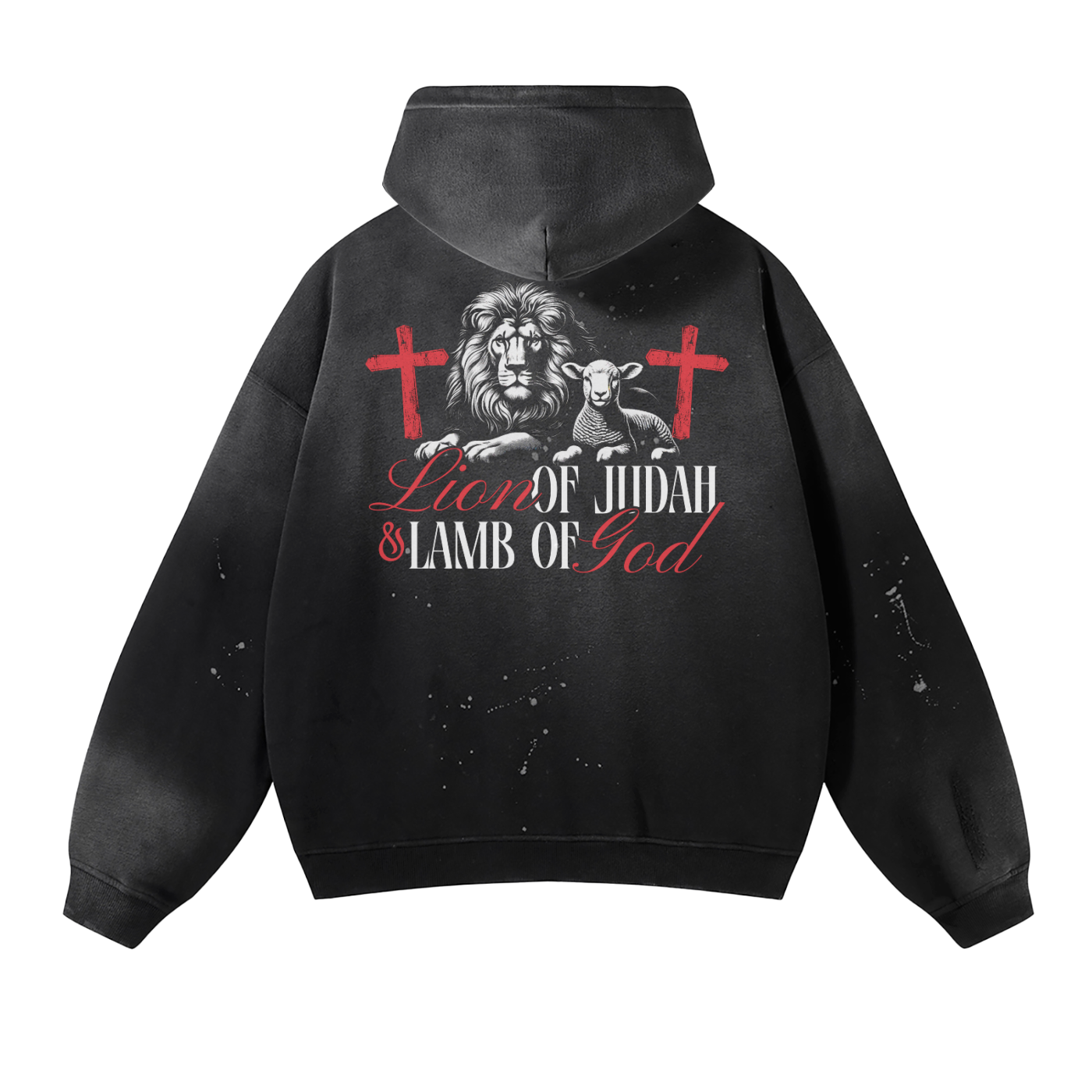 Lion of Judah Vintage Wash Frayed Fleece Hoodie - Christian Jumpers