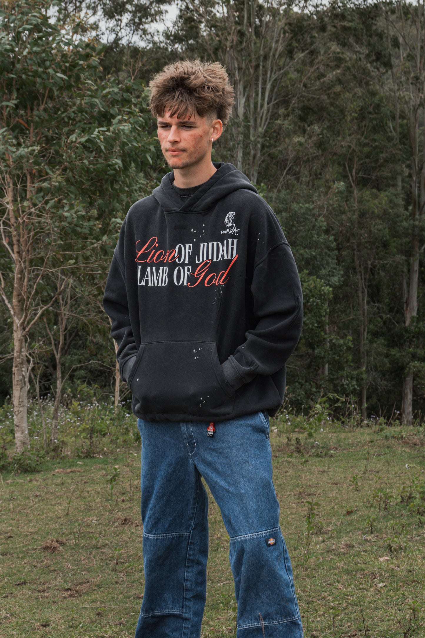 Lion of Judah Vintage Wash Frayed Fleece Hoodie - Christian Jumpers
