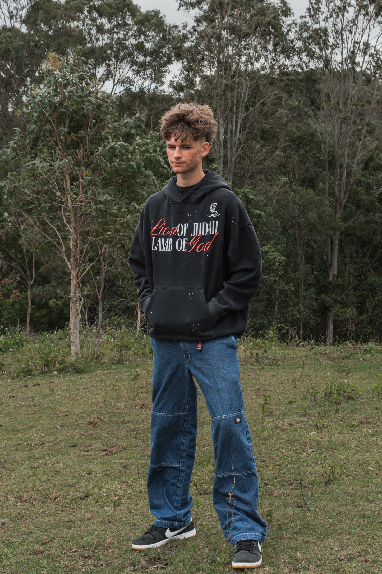 Lion of Judah Vintage Wash Frayed Fleece Hoodie - Christian Jumpers