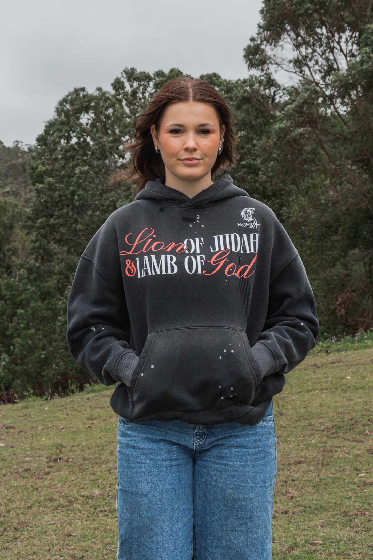 Lion of Judah Vintage Wash Frayed Fleece Hoodie - Christian Jumpers