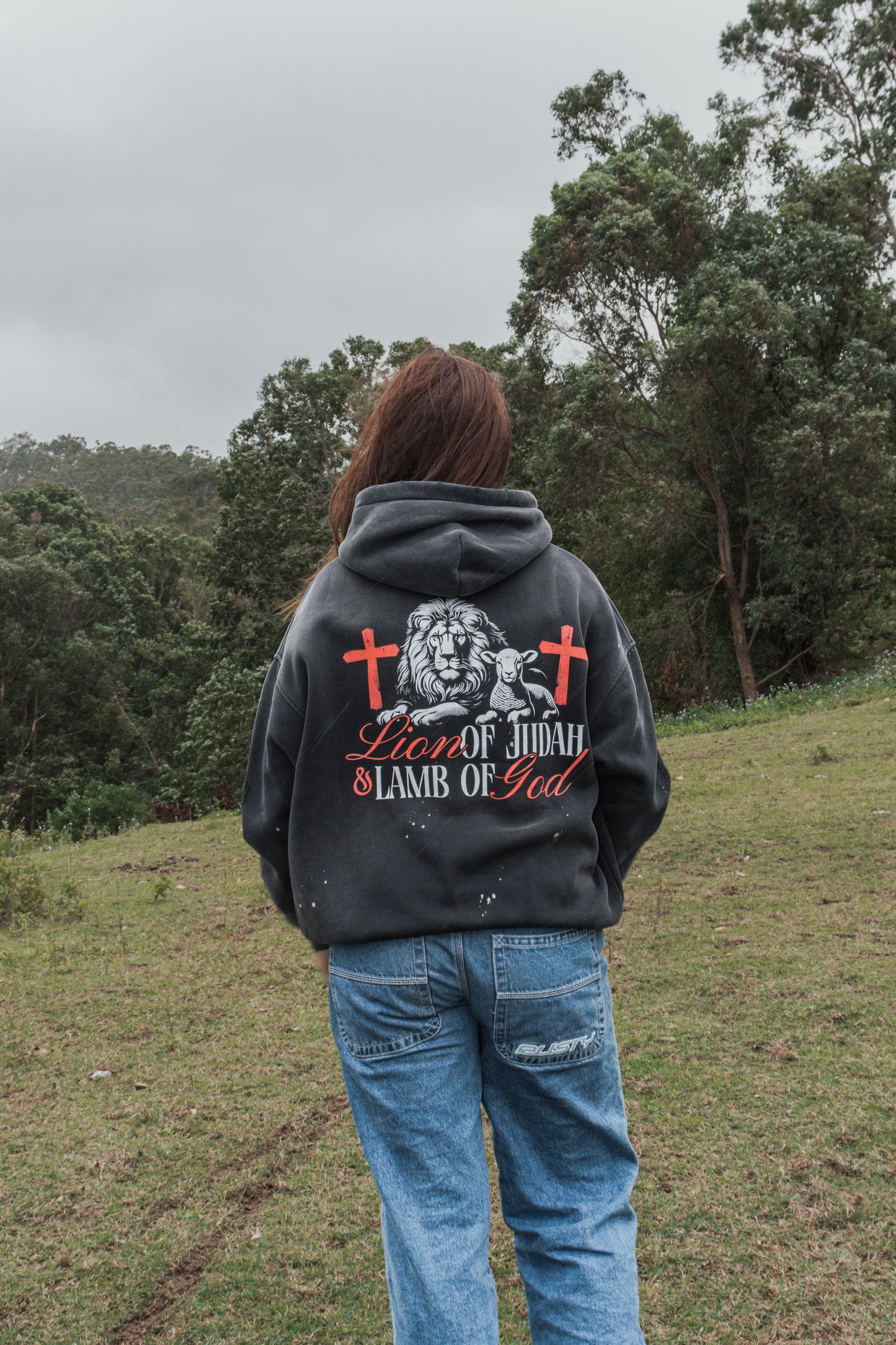 Lion of Judah Vintage Wash Frayed Fleece Hoodie - Christian Jumpers