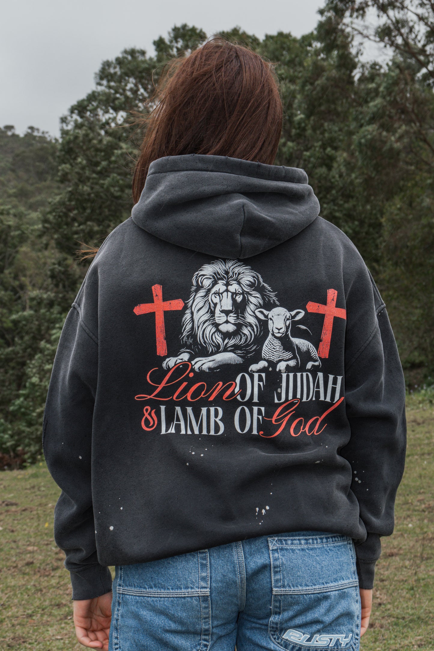Lion of Judah Vintage Wash Frayed Fleece Hoodie - Christian Jumpers