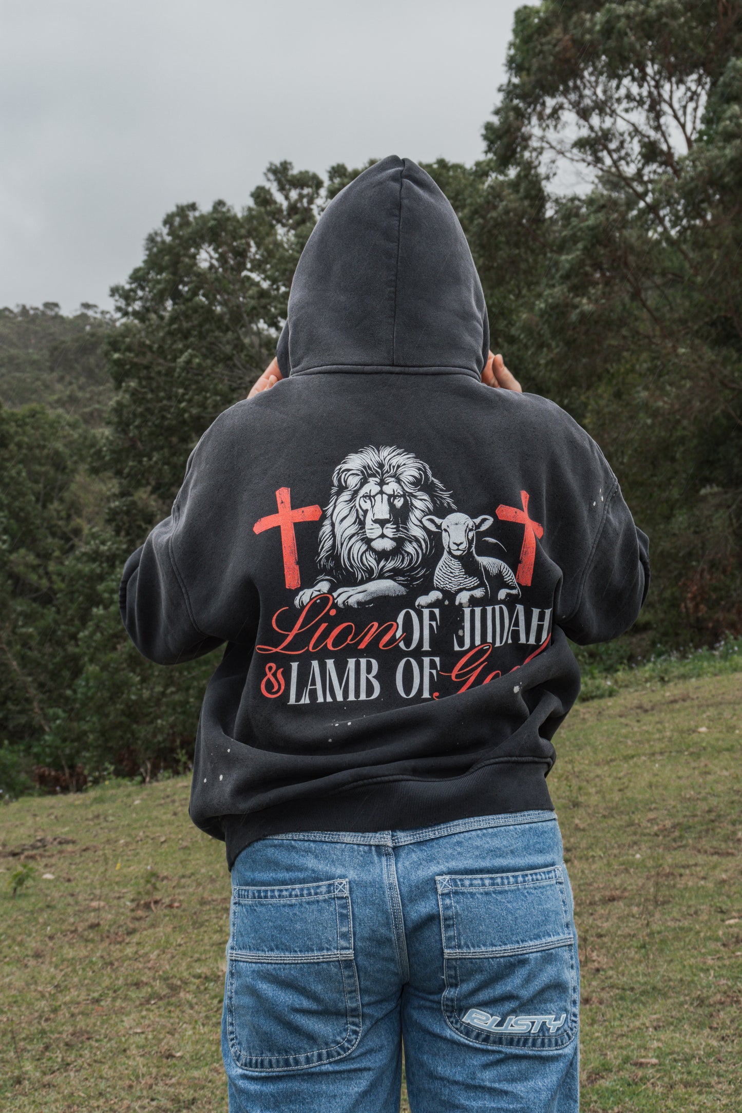 Lion of Judah Vintage Wash Frayed Fleece Hoodie - Christian Jumpers