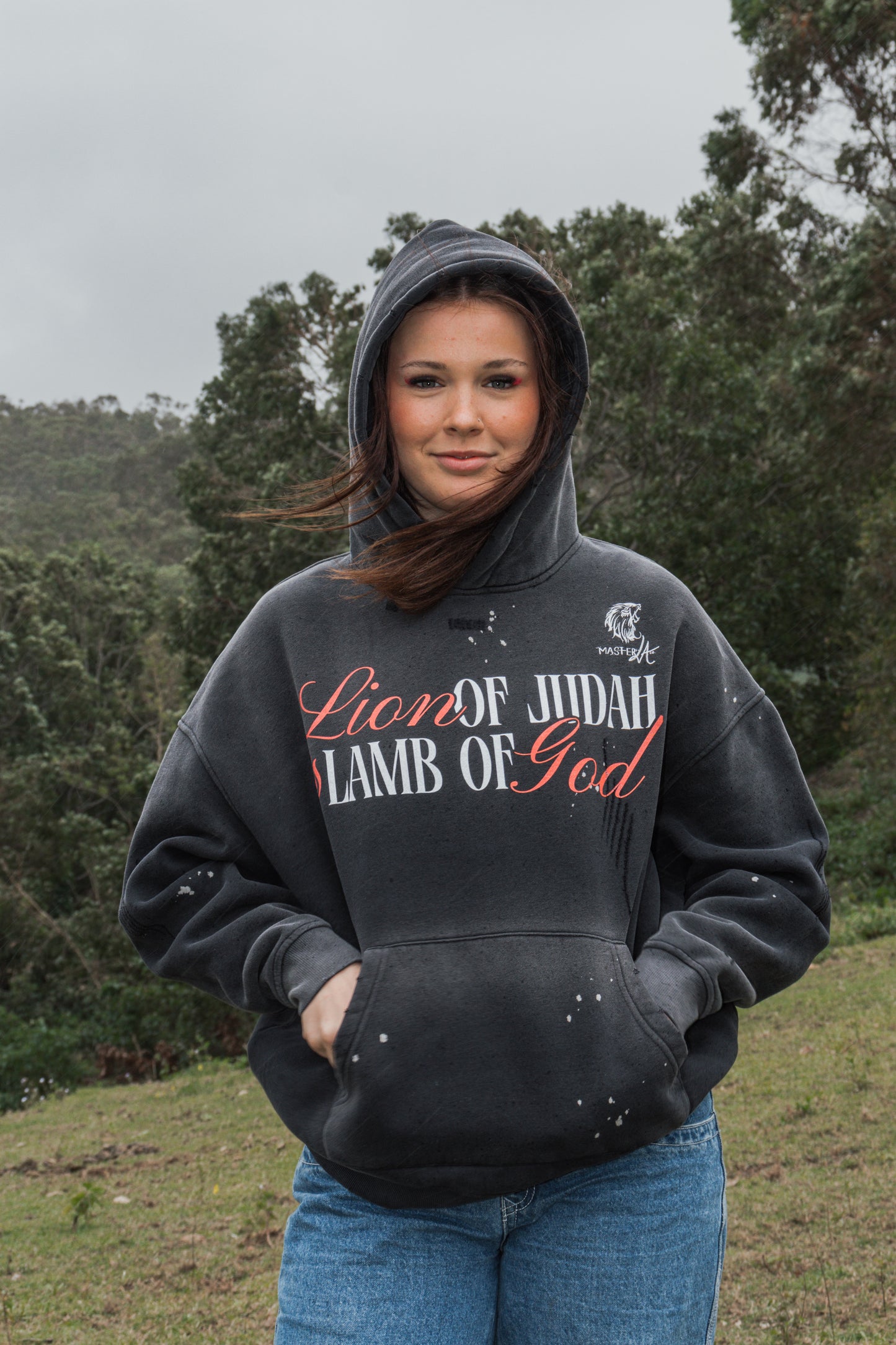 Lion of Judah Vintage Wash Frayed Fleece Hoodie - Christian Jumpers