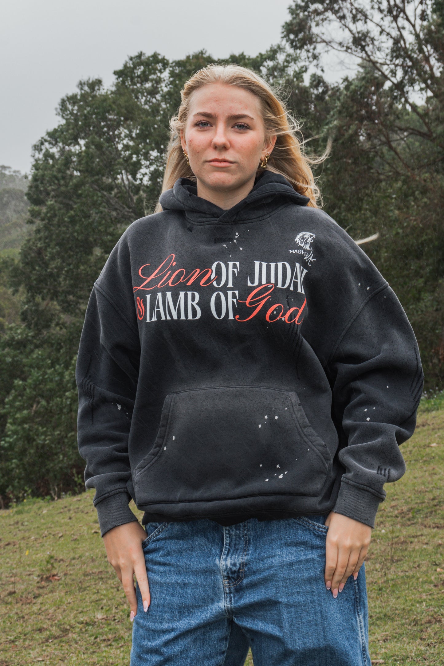 Lion of Judah Vintage Wash Frayed Fleece Hoodie - Christian Jumpers
