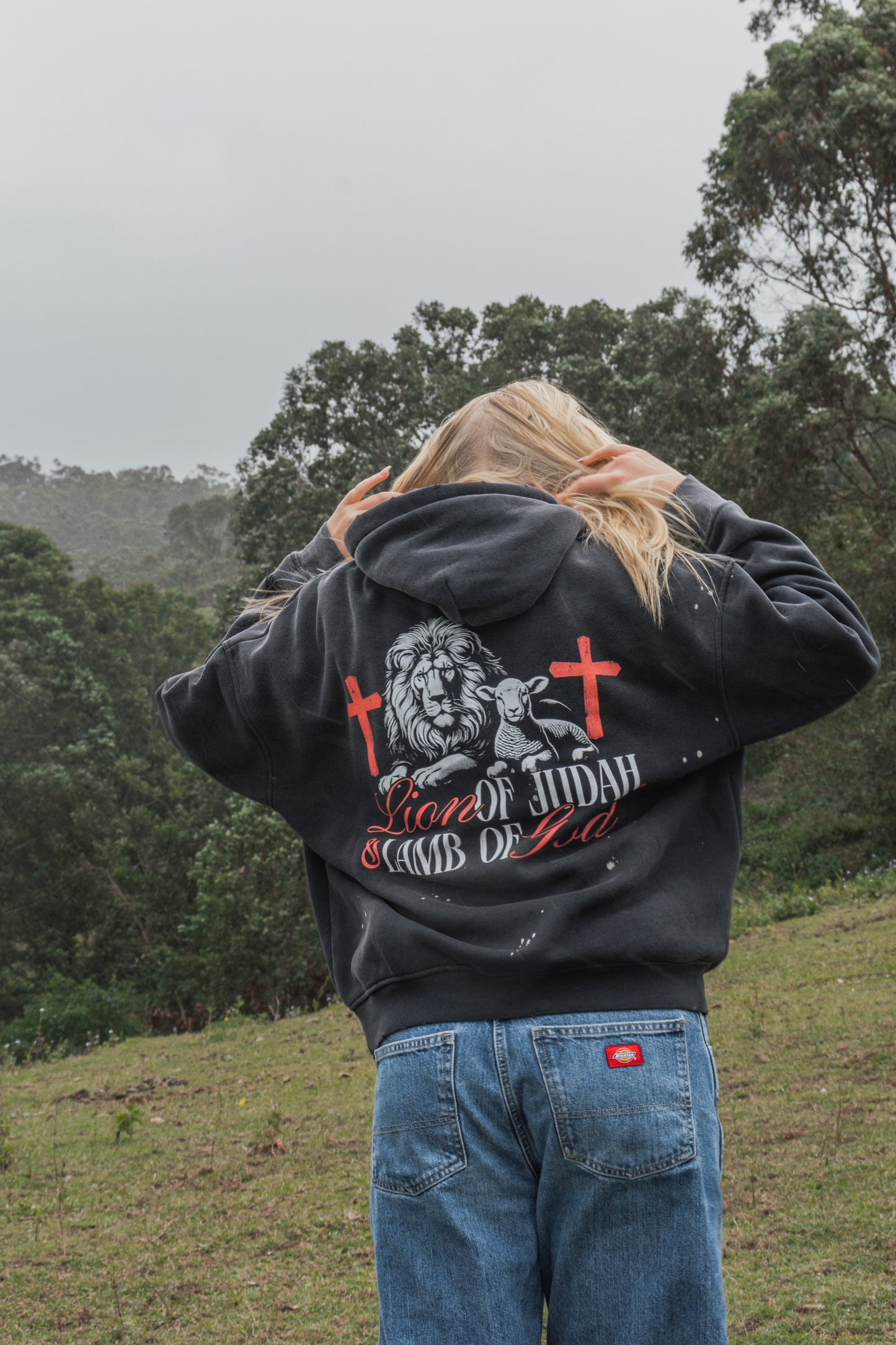 Lion of Judah Vintage Wash Frayed Fleece Hoodie - Christian Jumpers