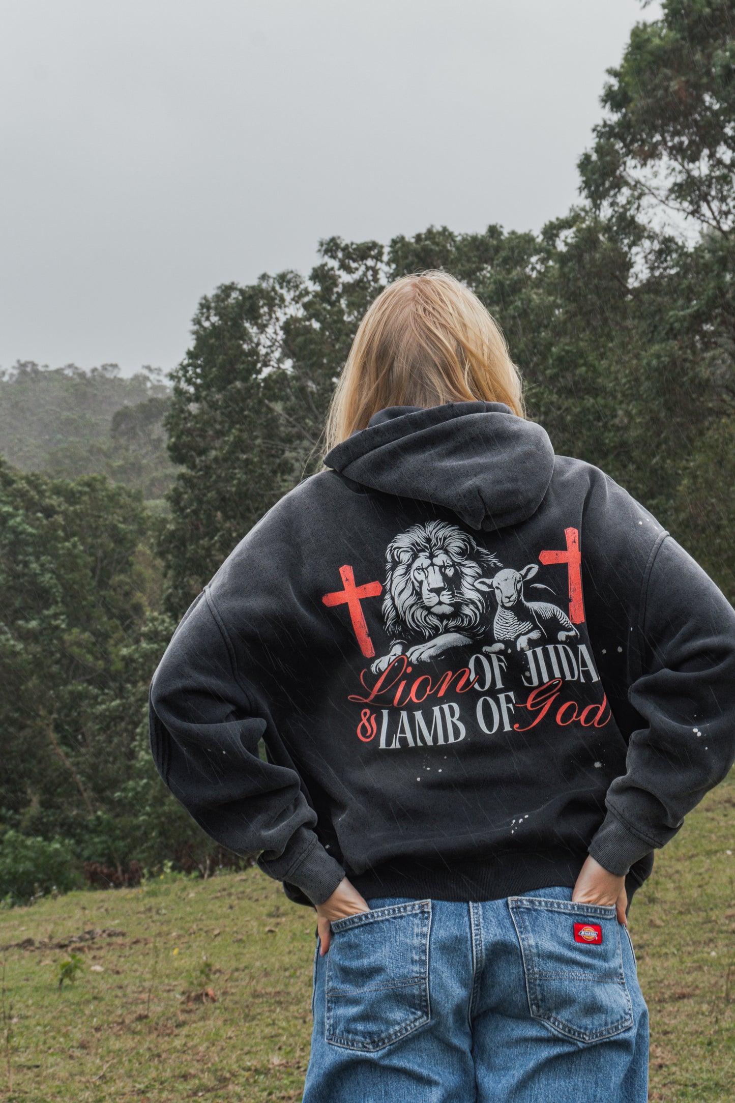 Lion of Judah Vintage Wash Frayed Fleece Hoodie - Christian Jumpers