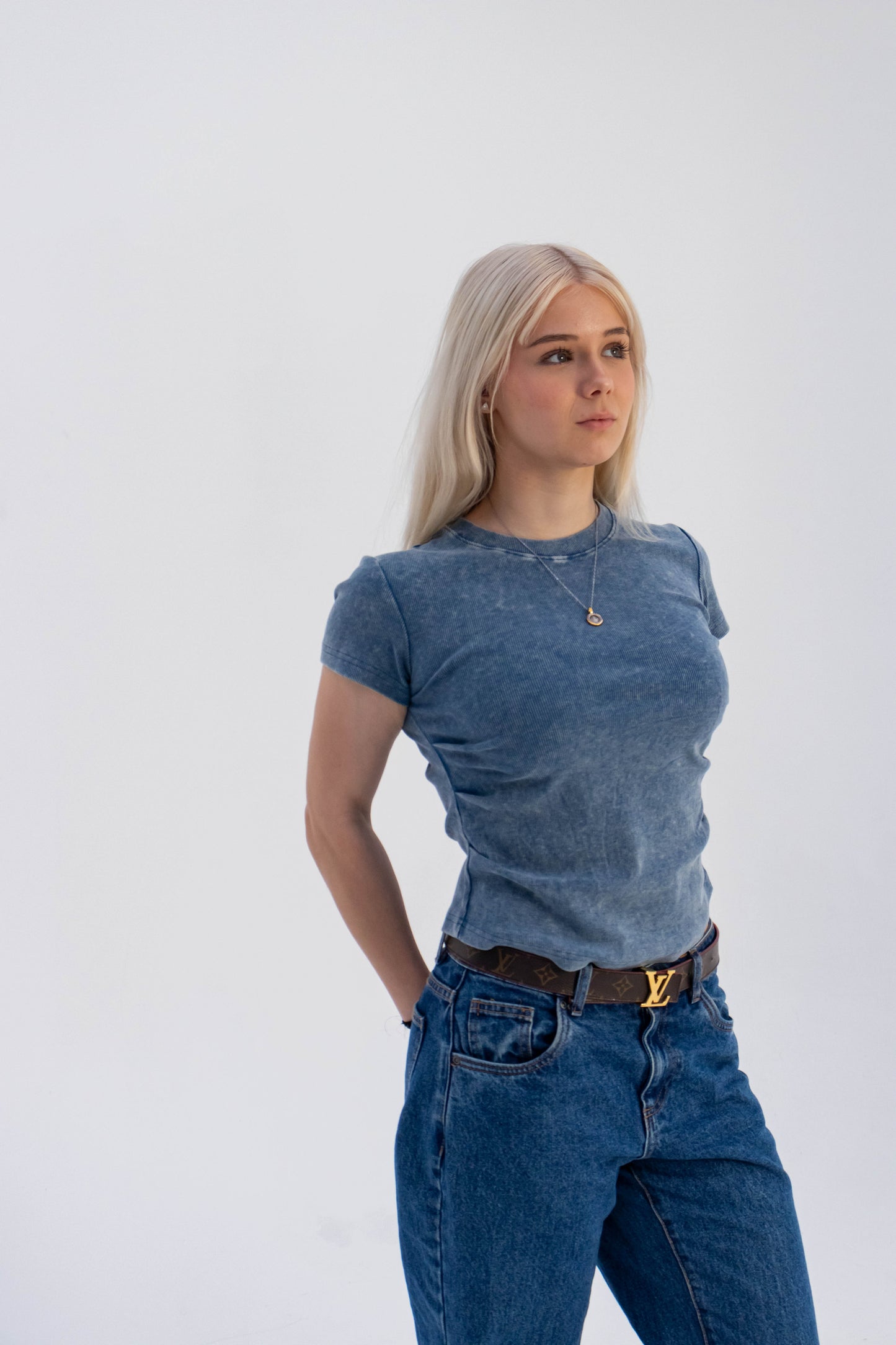 Blue Women’s Faith Bodycon Tee – Washed Vintage Fit