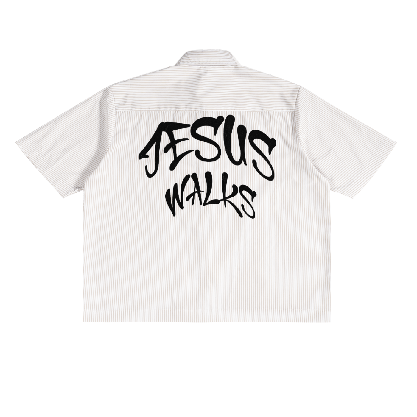 Jesus Walks Vertical Stripe Boxy Shirt-White
