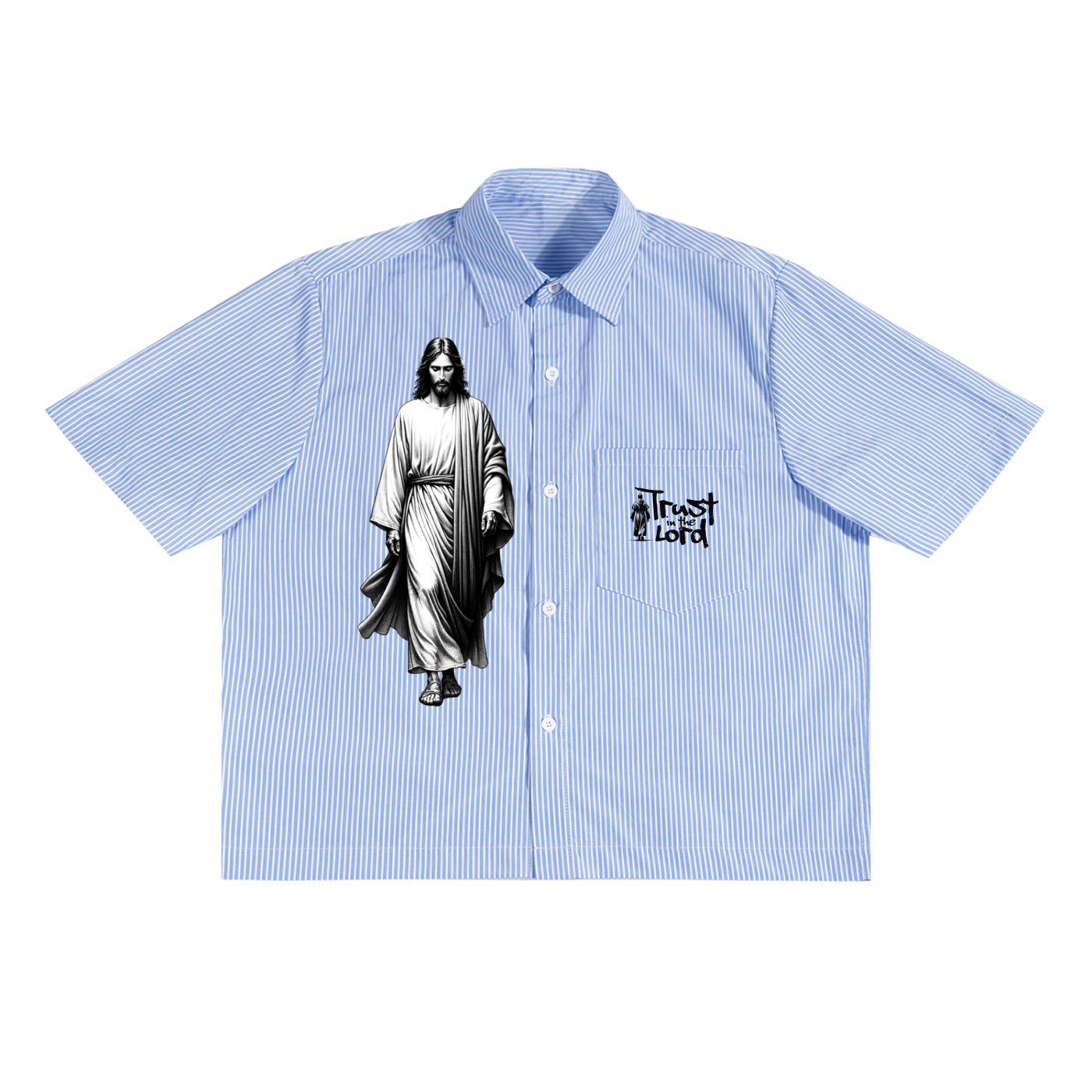 Trust in the Lord Vertical Stripe Boxy Shirt-Blue