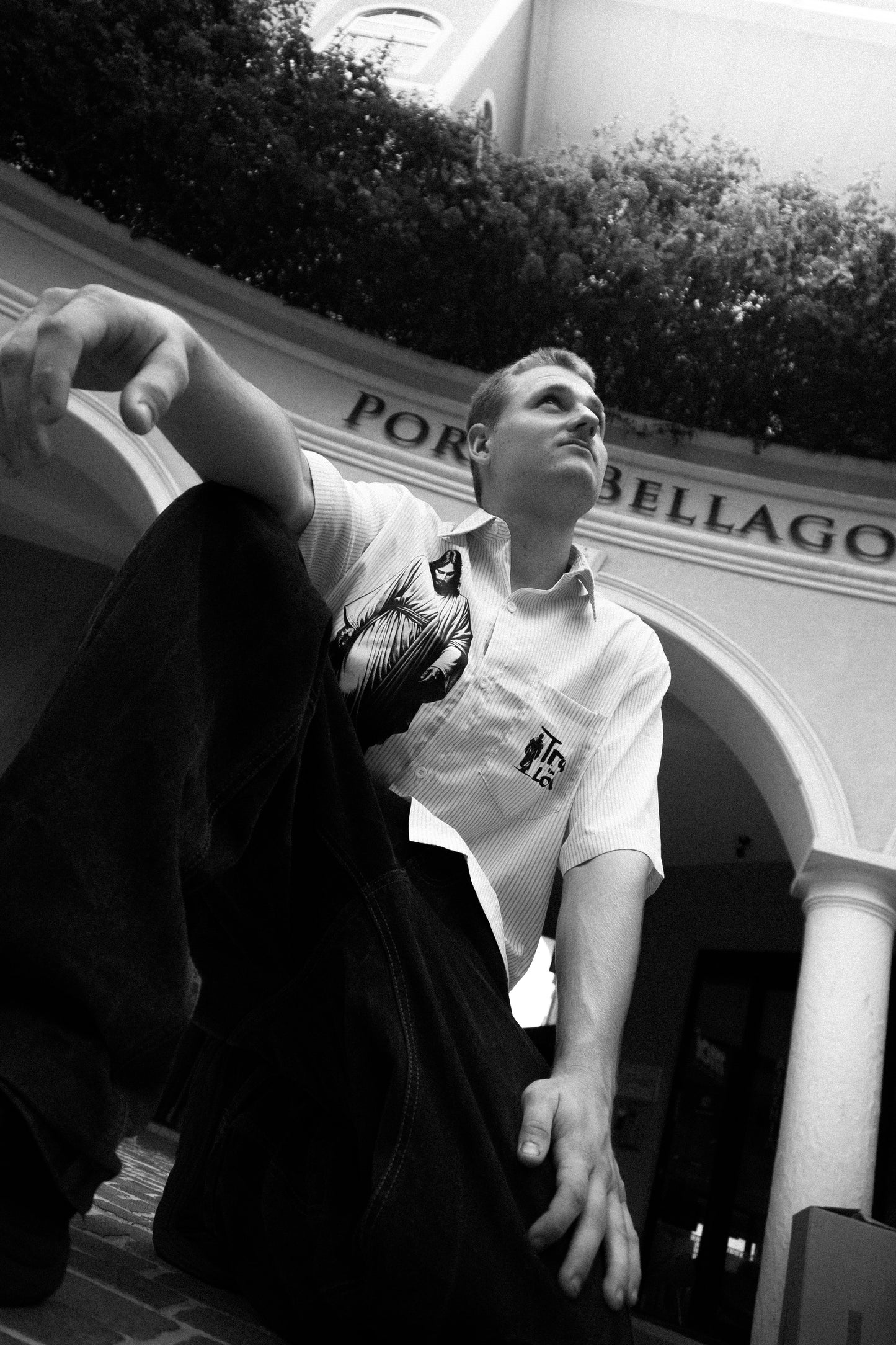 Trust in the Lord Vertical Stripe Boxy Shirt-White