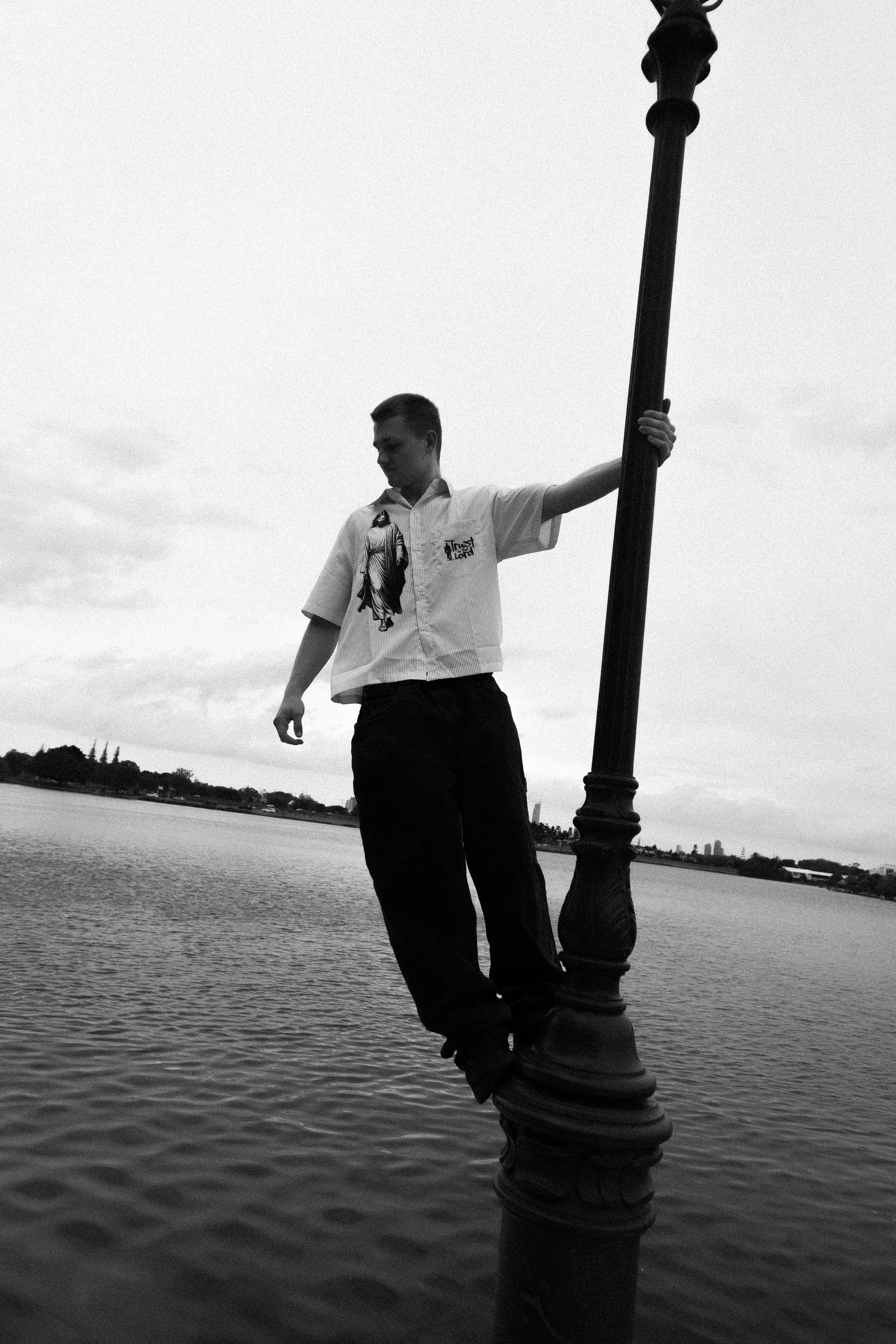 Trust in the Lord Vertical Stripe Boxy Shirt-White