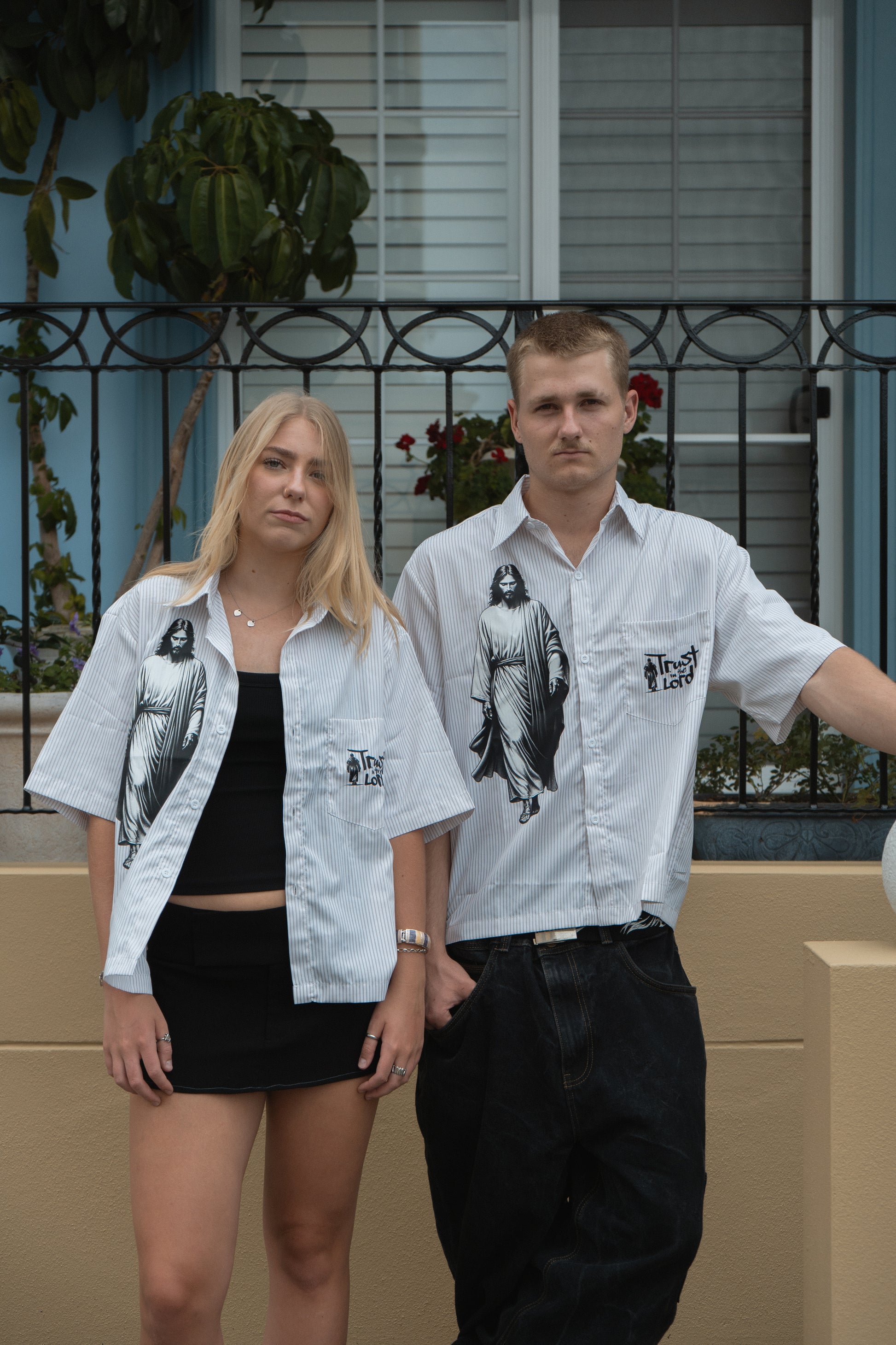 Trust in the Lord Vertical Stripe Boxy Shirt-White