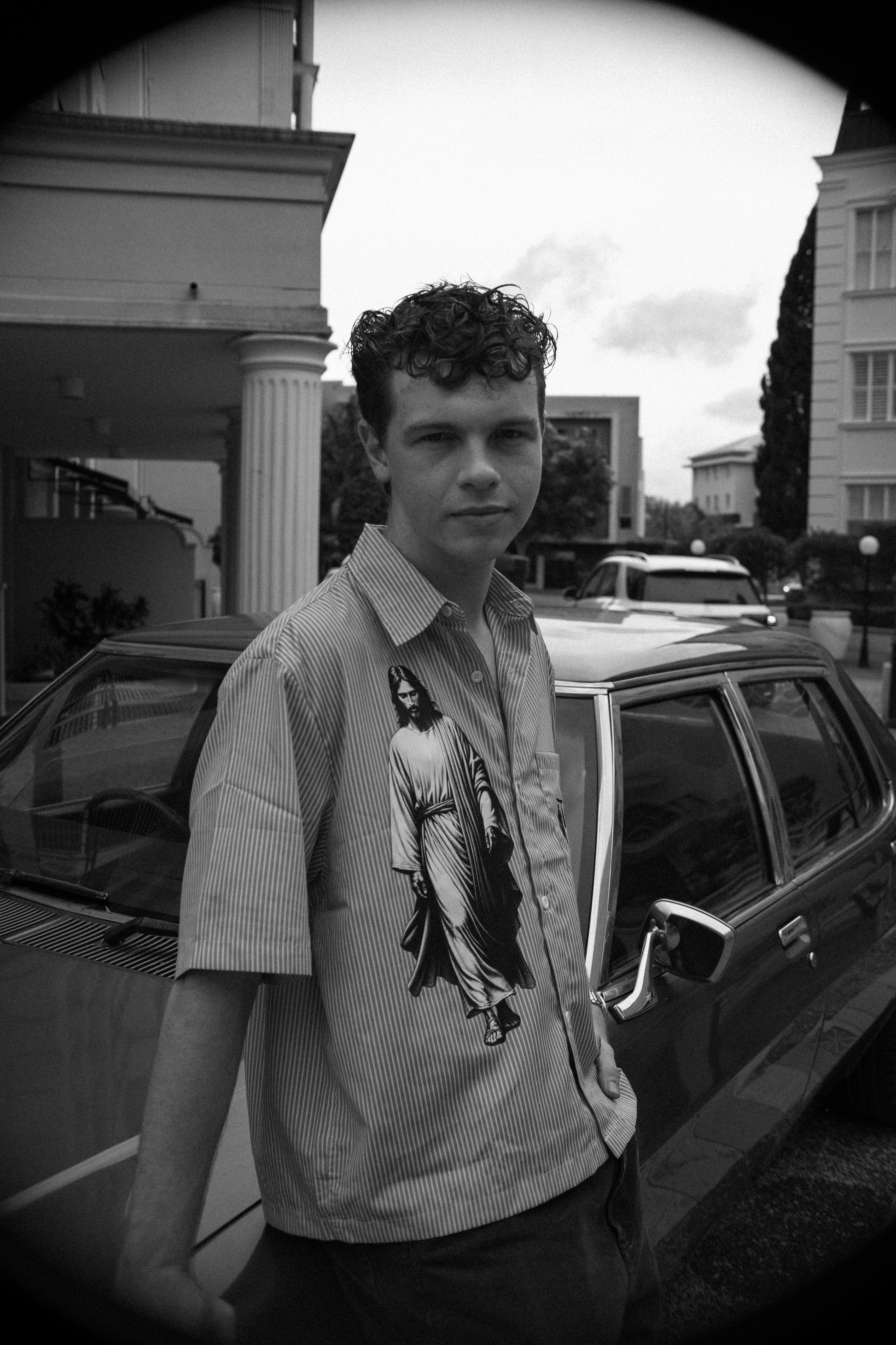 Trust in the Lord Vertical Stripe Boxy Shirt-Blue