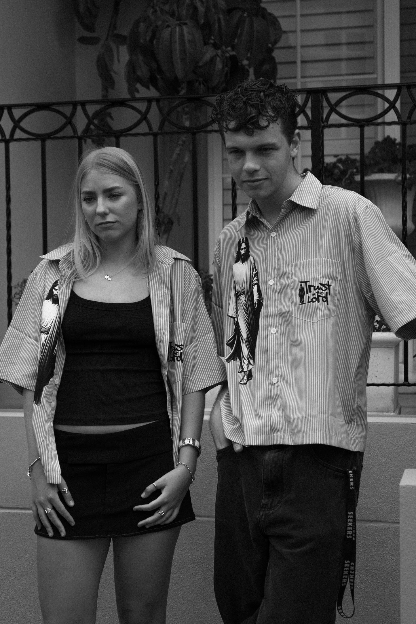 Trust in the Lord Vertical Stripe Boxy Shirt-Blue