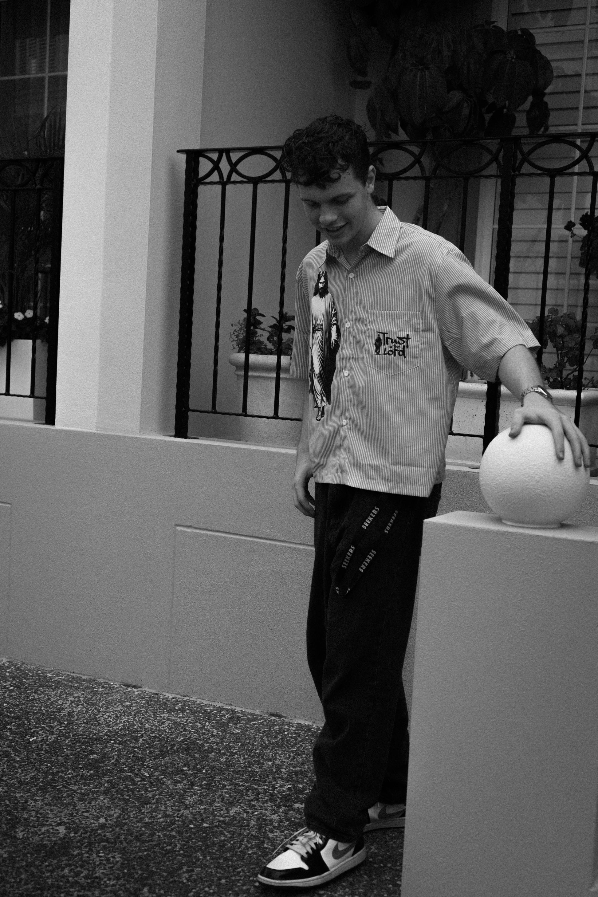 Trust in the Lord Vertical Stripe Boxy Shirt-Blue