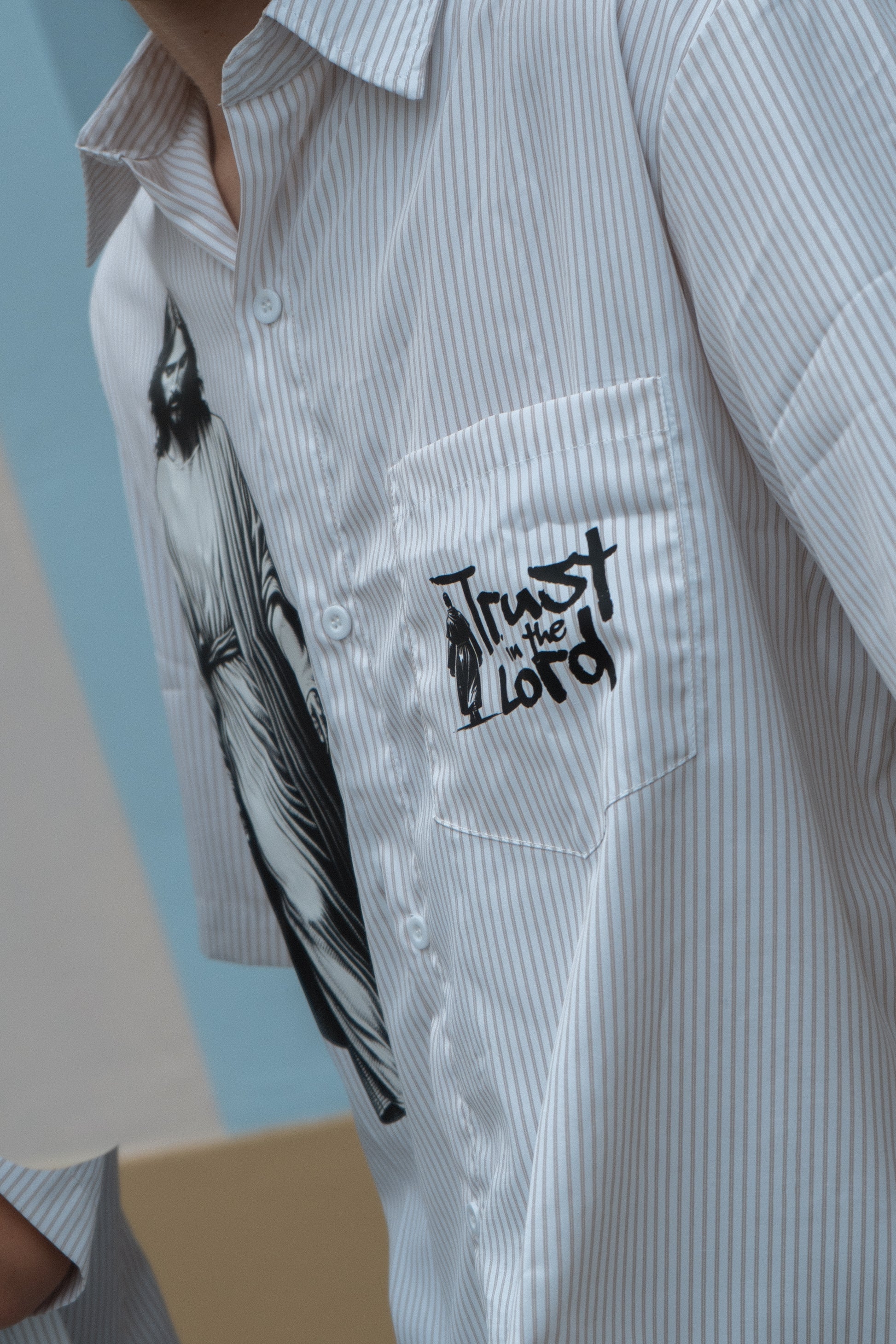 Trust in the Lord Vertical Stripe Boxy Shirt-White