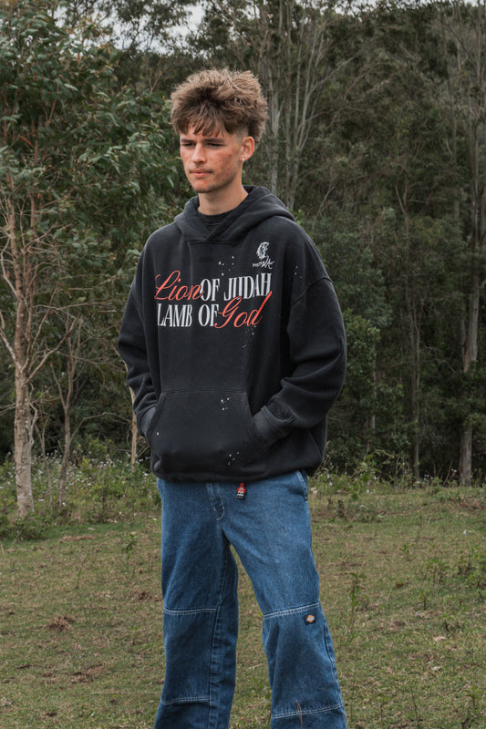 Lion of Judah Vintage Wash Frayed Fleece Hoodie