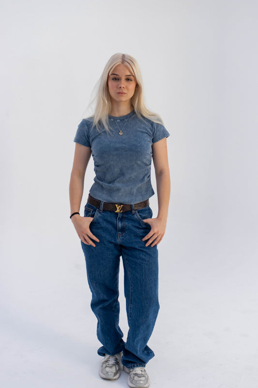 Blue Women’s Faith Bodycon Tee – Washed Vintage Fit