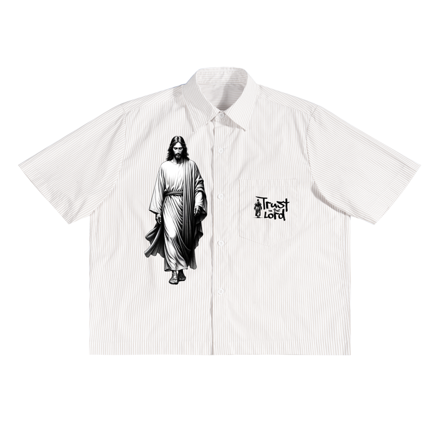 Trust in the Lord Vertical Stripe Boxy Shirt-White